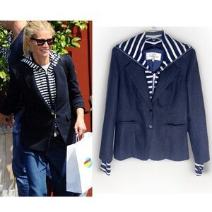 Veronica Beard Dickey Wool Blazer Striped Insert Tailored Jacket Sz L/8